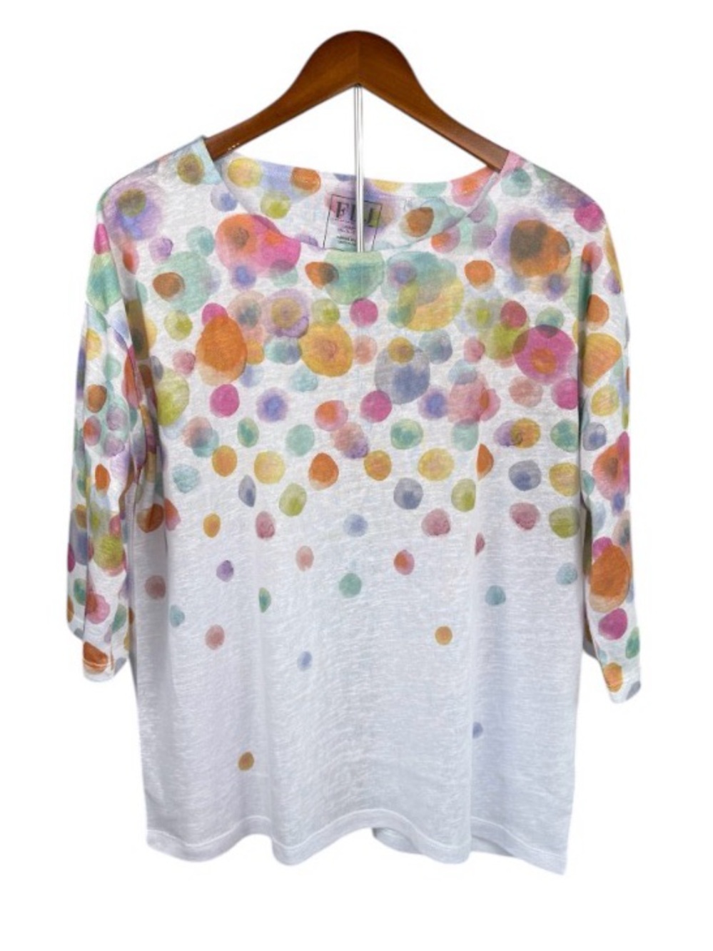 FDJ Colorful Dotty Top Scoop Neck 3/4 Sleeves Lightweight Size Large